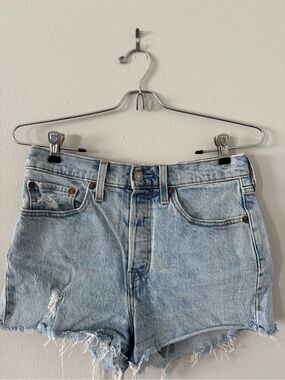 Levi's Light Wash Frayed Denim Shorts